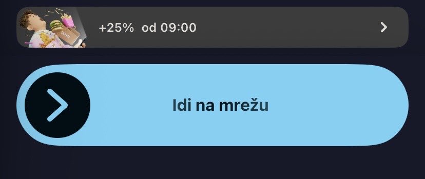 Stvarna snimka Wolt aplikacije s plavom tipkom Idi na mrežu