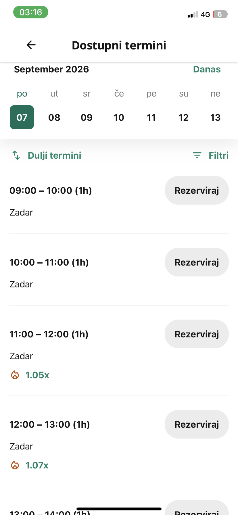 Glovo aplikacija: kalendar dostupnih termina