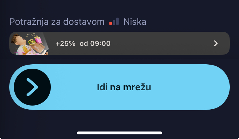 Wolt aplikacija: velika plava tipka Idi na mrežu